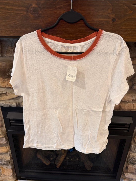We The Free Tops - We The Free Cream Short Sleeve Tee with Rust Neck Trim